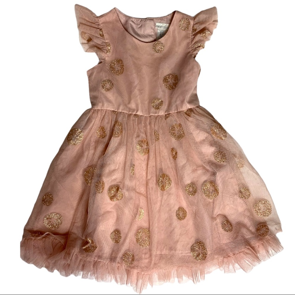 Girls Rose Gold Princess Style Dress with Gold Glitter Embellishments | 4T
